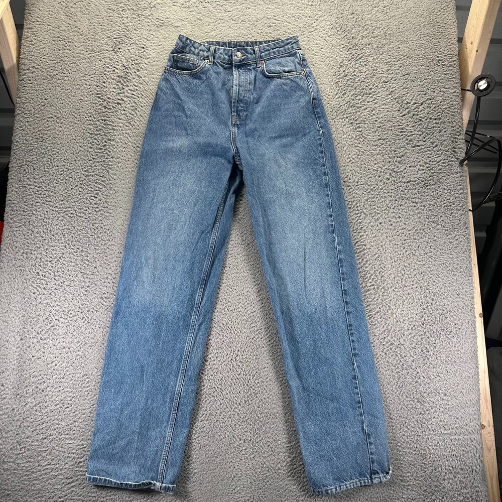 ASOS Jeans Women's 6 Blue Cotton Denim Straight Leg Workwear Button Fly Faded‎